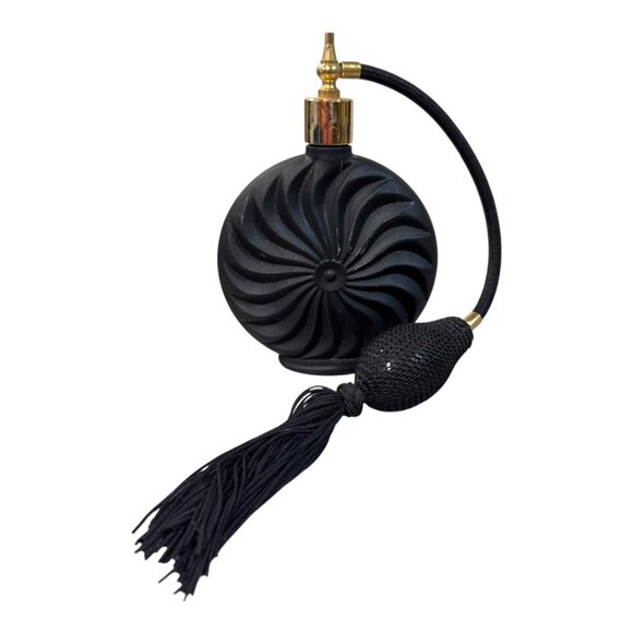 Vtg Art Deco Marcel Franck Black Glass Perfume Bottle Atomizer Hollywood Regency - Picture 3 of 9